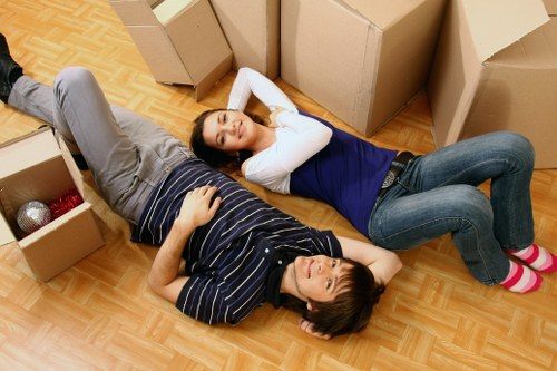Office desks and equipment prepared for relocation in West London