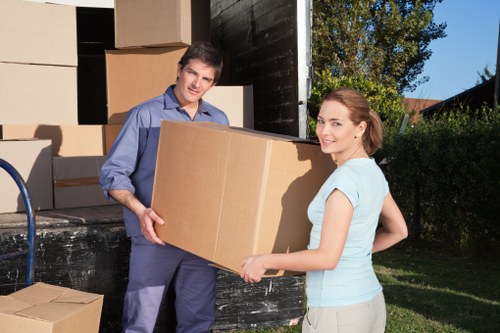 Boxes and furniture being prepared for local storage in West London